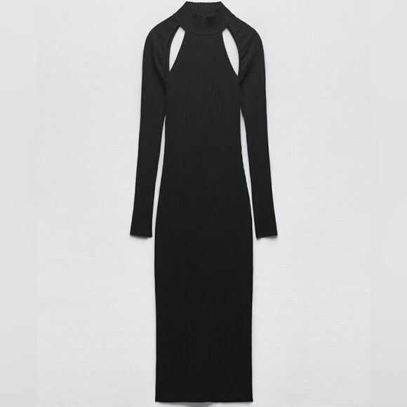Zara Rib Knit Dress With Cut Outs New - Picture 6 of 10